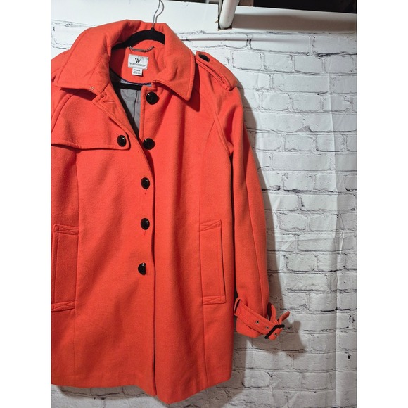 Worthington Orange Wool Blend Pea Trench Coat Jacket XLarge Buttons Belted NWOT - Picture 7 of 9